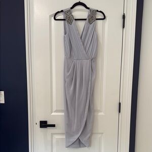 TFNC Grey Blue Midi Dress V-Neck Sleeveless